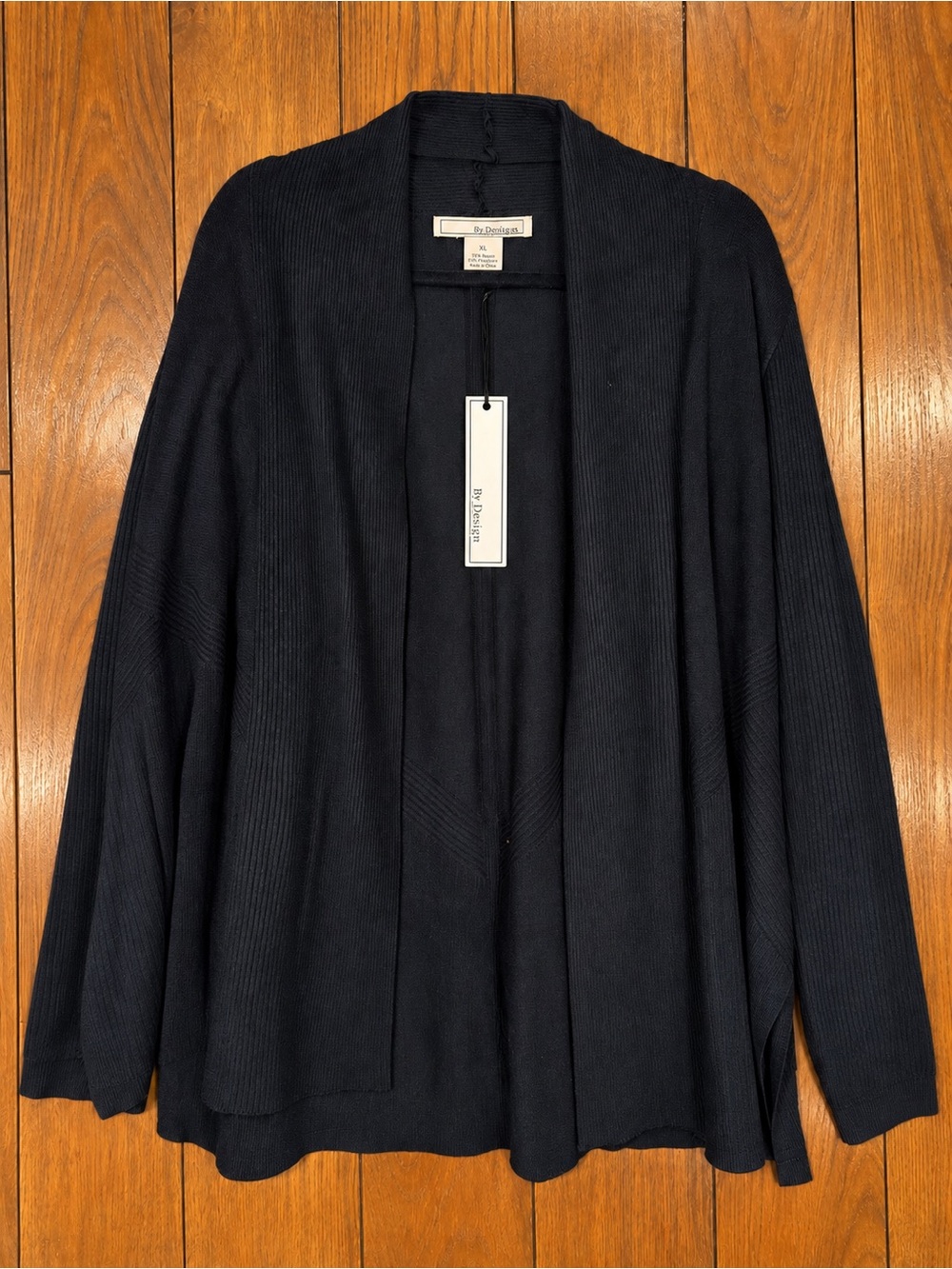 By Design Black Open-Front Ribbed Cardigan Sweater Sz XL NWT